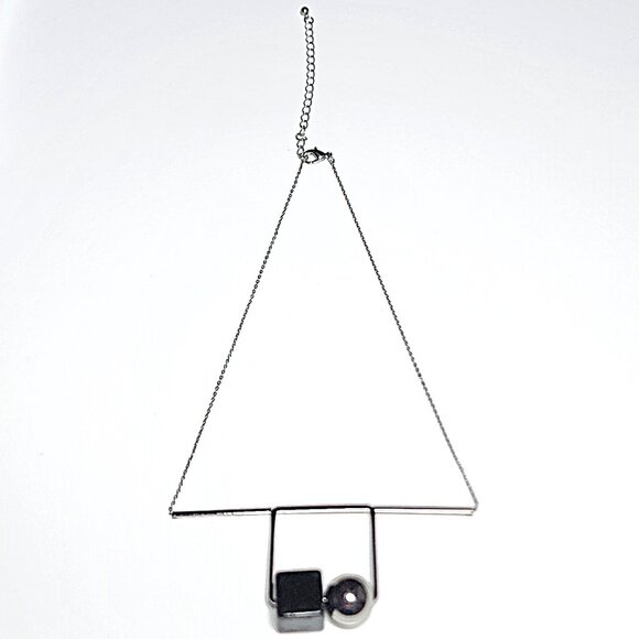 Minimalist geometric bar, cube, sphere necklace - Picture 5 of 8
